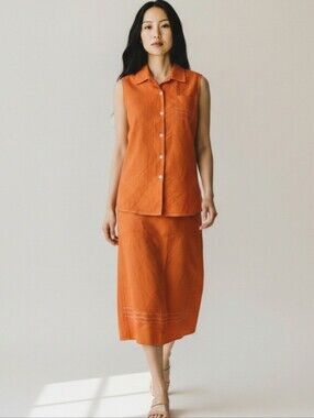 Marla Kim Skirt & Top Set Orange Medium Vintage 2 Piece Summer Cruise Resortwear